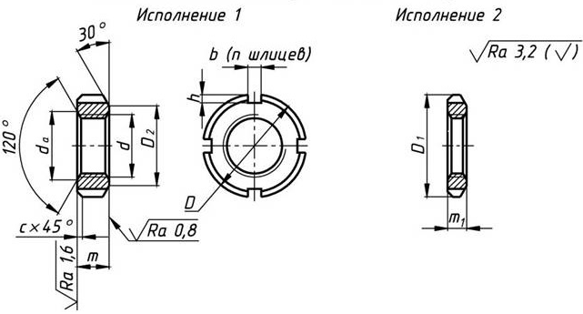 Гайки шлицевые ГОСТ 11871-88 схема (чертеж)
